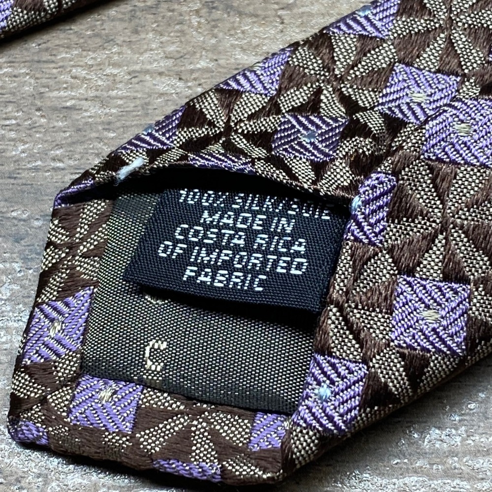Vintage Calvin Klein Tie Geometric Mens Purple Silk Jacquard‎ Classic 90s - Picture 4 of 7